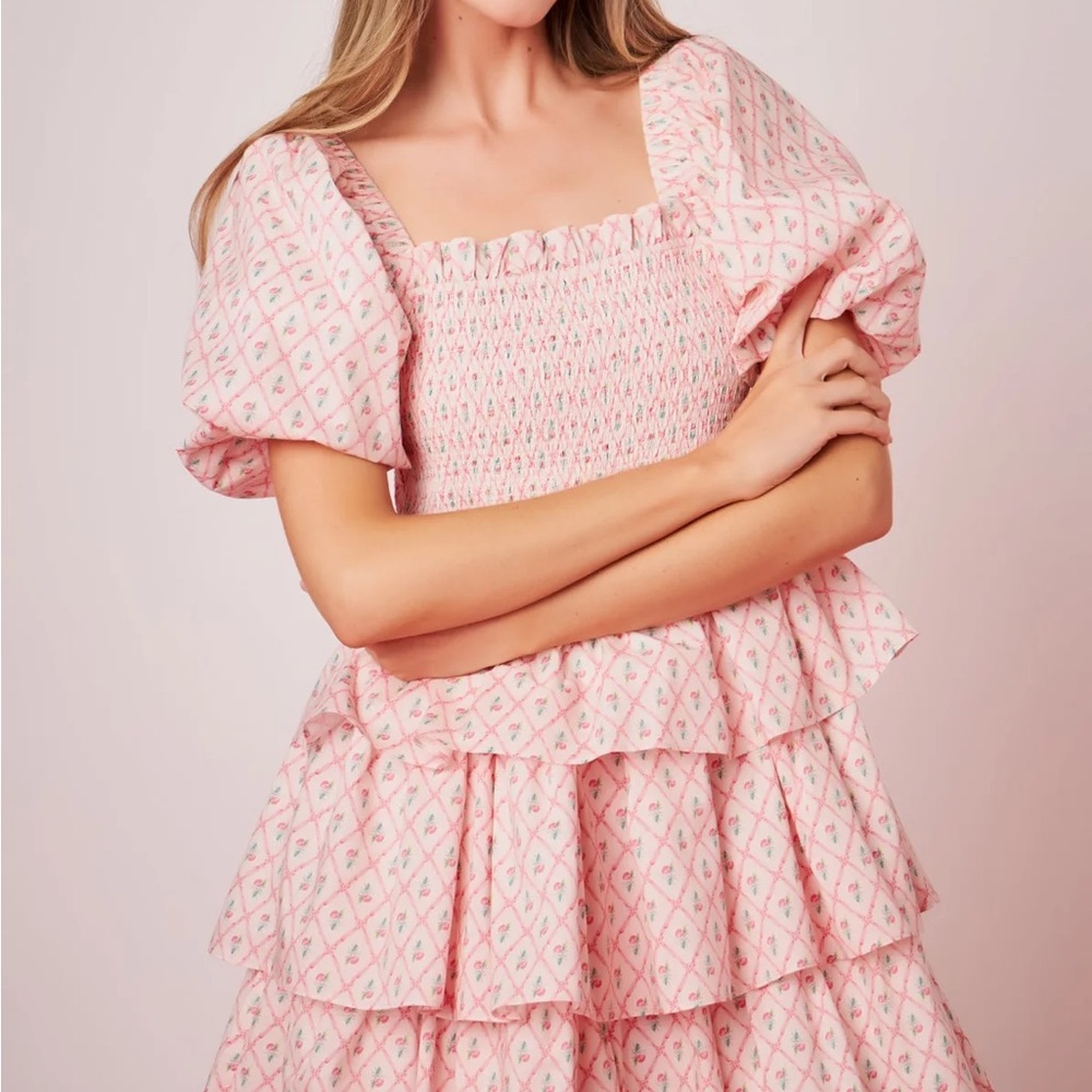 English Factory Floral Smocked Tiered Mini Dress